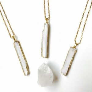 Raw Selenite Stick Dipped in 14K Gold Necklace